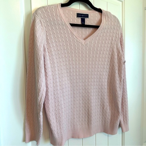 Karen Scott 100% cotton v neck pale pink women’s sweater XL - like new c… - Picture 8 of 8